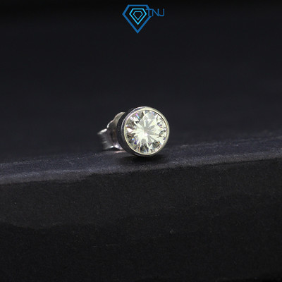 Khuyên tai Moissanite 5.0mm xi bạch kim cá tính, kèm thẻ tra cứu đá cao cấp tinh tế BTAM0007 - Trang Sức TNJ