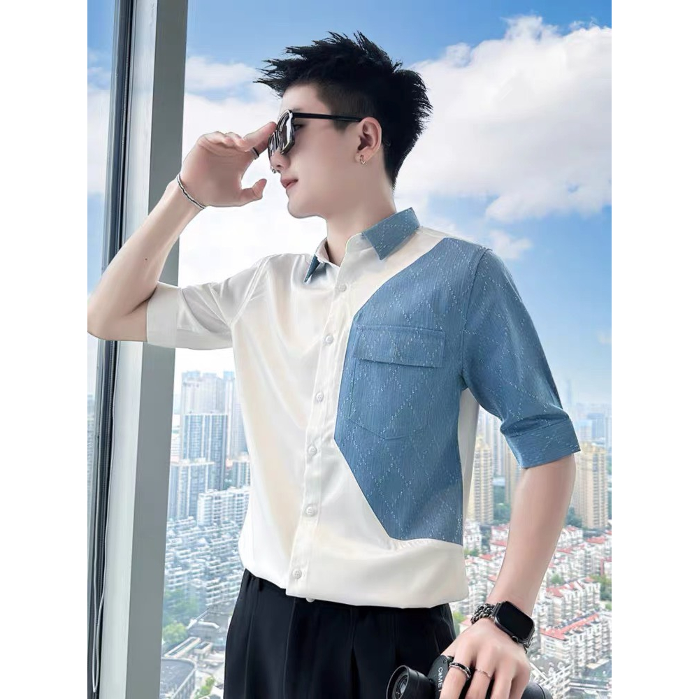 Áo Sơ Mi Nam Cao Cấp  Tay Lỡ Phối Màu Chuẩn Đẹp Như Hình .