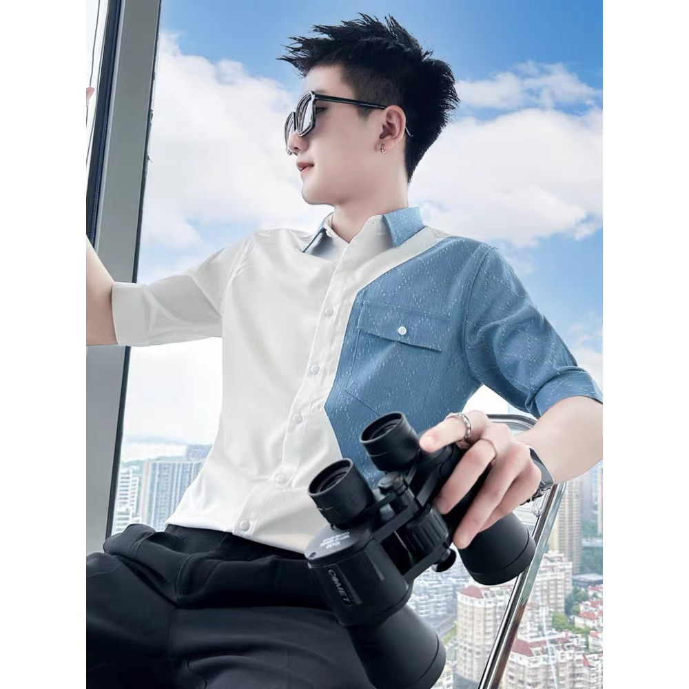 Áo Sơ Mi Nam Cao Cấp  Tay Lỡ Phối Màu Chuẩn Đẹp Như Hình .