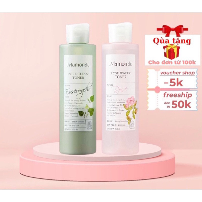 Toner Mamonde Hoa Hồng 250ML - Nước hoa hồng mamonde ung cấp độ ẩm se khít lỗ chân lông,sạch dầu, ngừa mụn