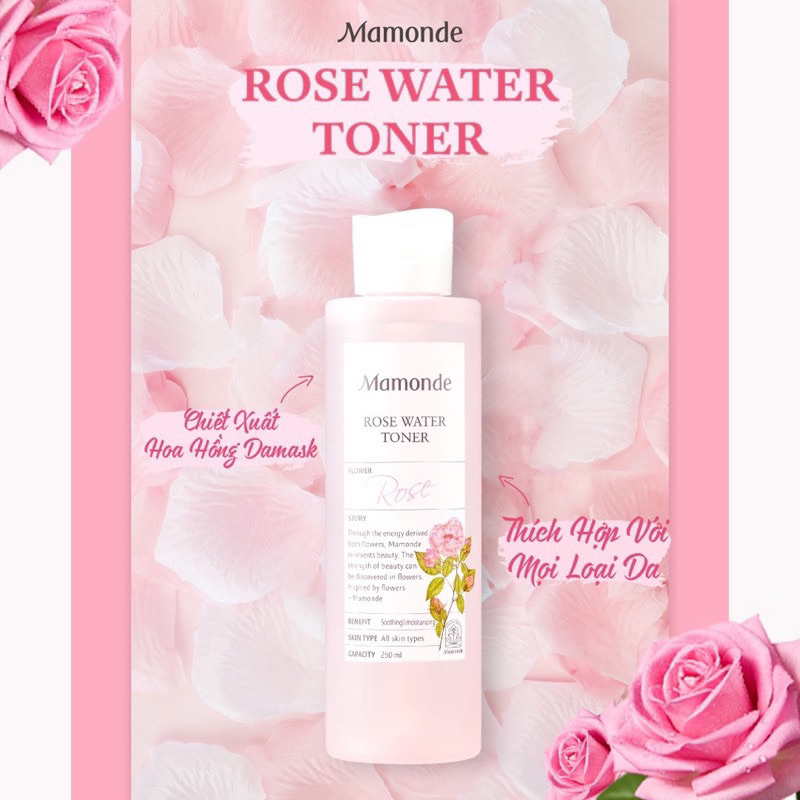 Toner Mamonde Hoa Hồng 250ML - Nước hoa hồng mamonde ung cấp độ ẩm se khít lỗ chân lông,sạch dầu, ngừa mụn
