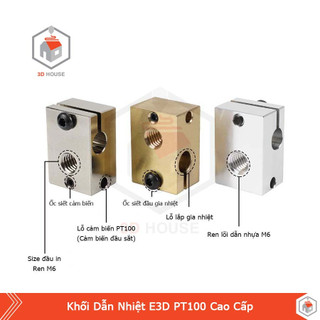 Khối Nhôm Dẫn Nhiệt Đầu In E3D V6 PT100 Cao Cấp Máy In 3D