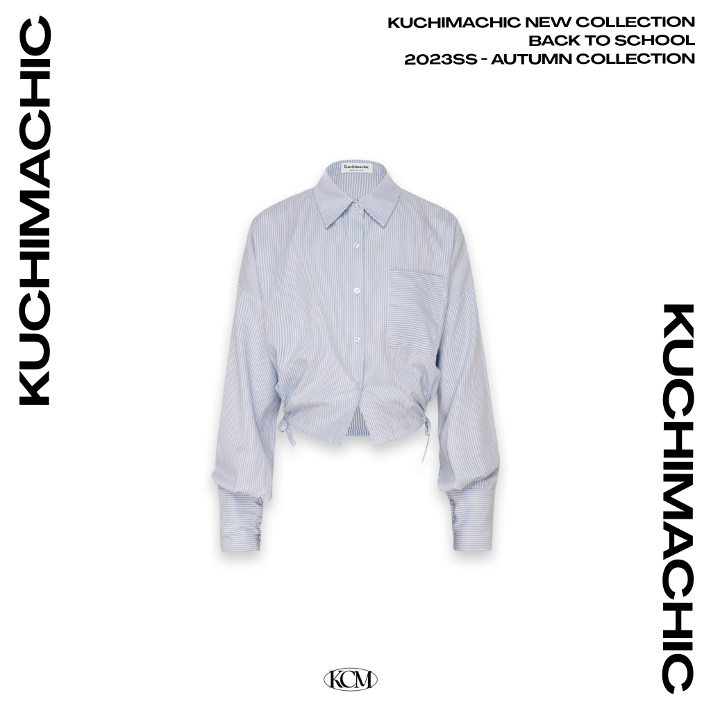 Kuchimachic - Áo sơ mi kẻ kiểu rút dây 2 bên KUSM23076