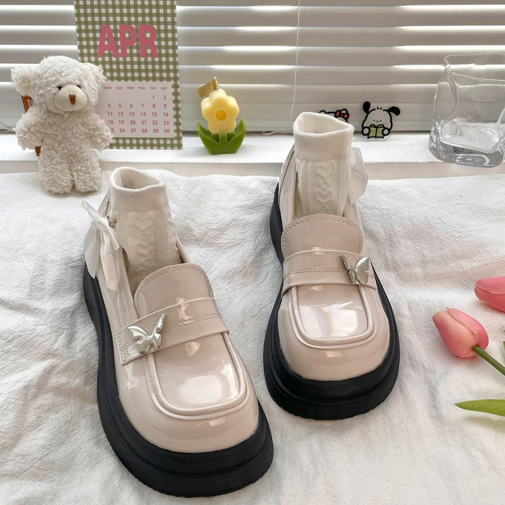 Giày Xuka nữ đế dày - giày da Oxford nữ phong cách Hàn Quốc - đính khuy thời trang