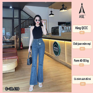 Quần jean nữ ống loe dài trơn basic lưng cao co dãn loại đẹp form nhỏ hàng QCCC ( chất lượng y hình )