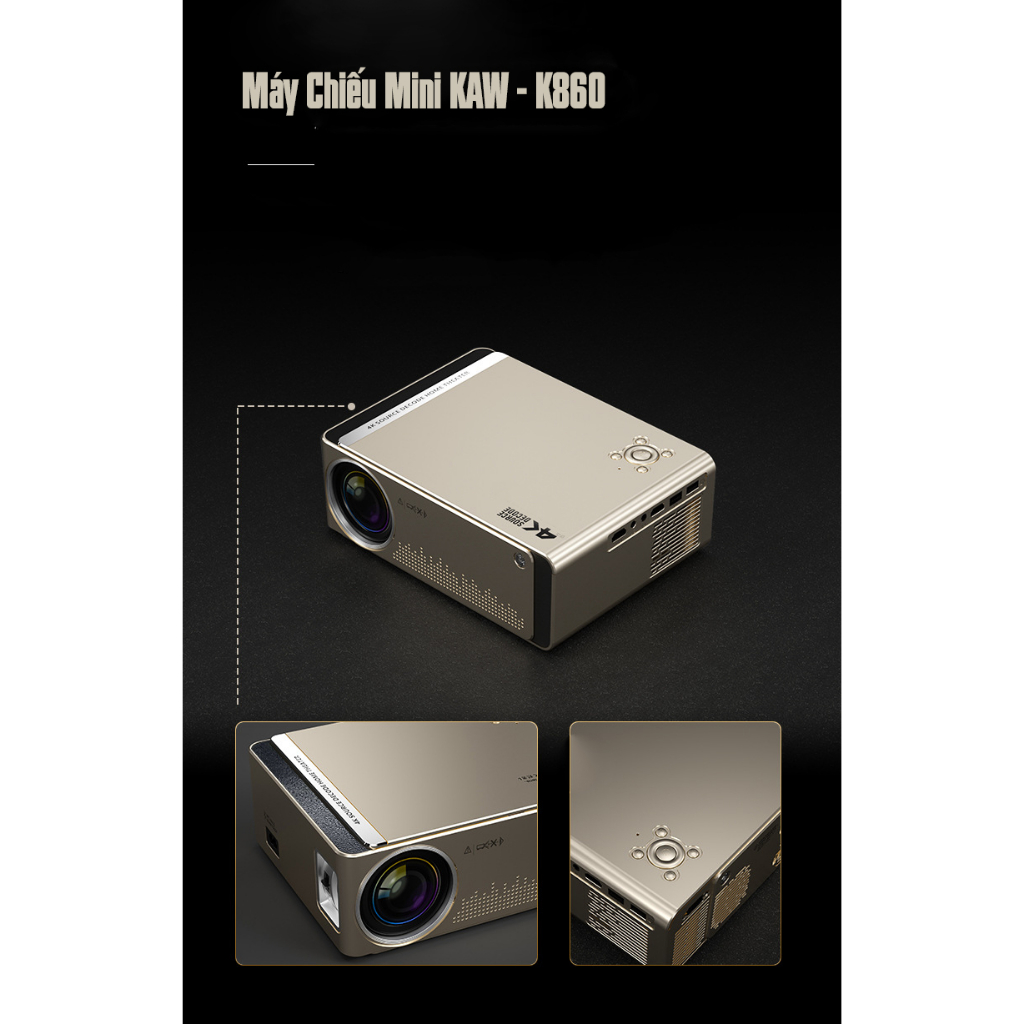 Máy Chiếu Mini KAW K860, Máy Chiếu Gia Đình Chính Hãng, Độ Sáng Cao 3500 Lumens, Độ Phân Dải 1080 Hộ Trợ 4K