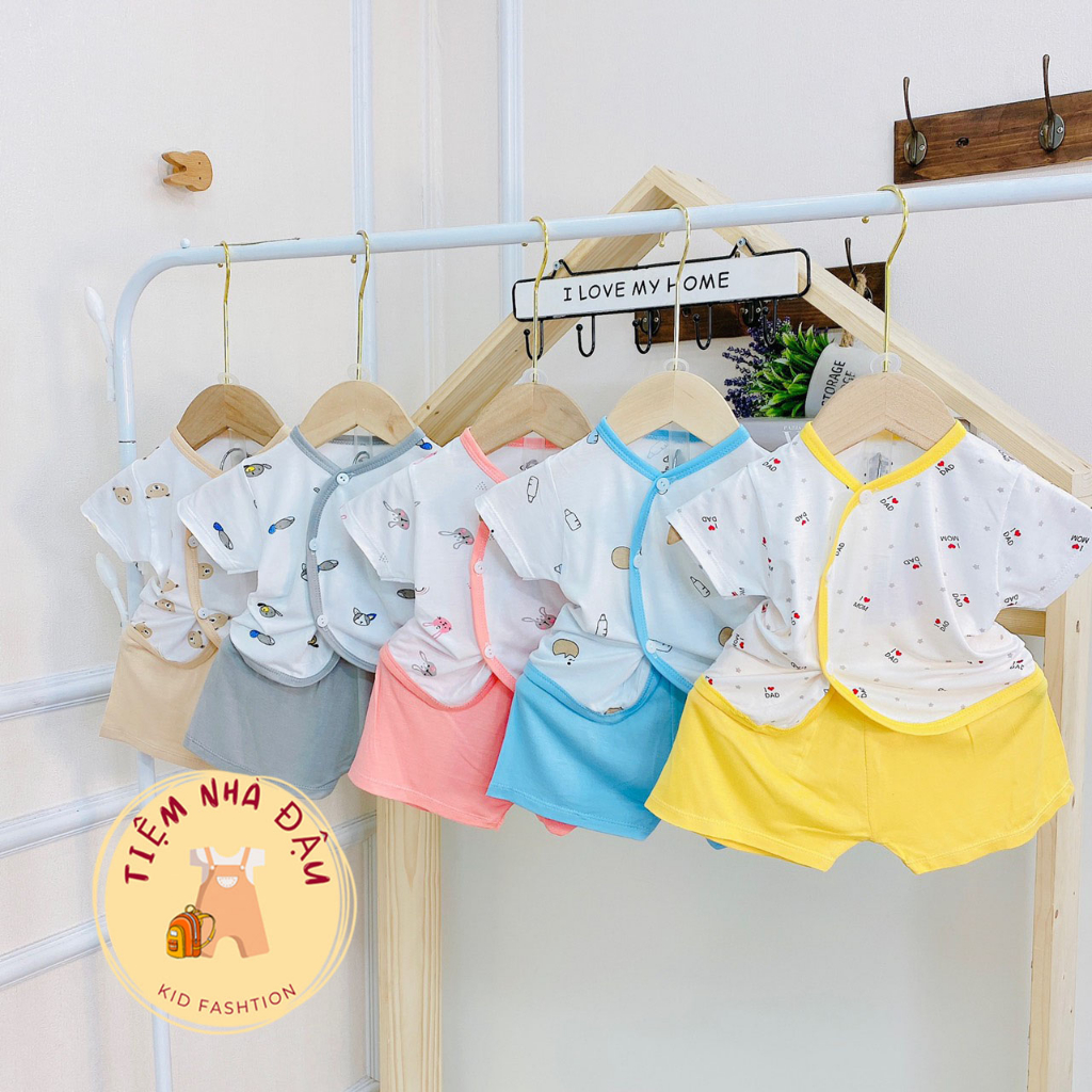 Bộ quần áo cộc sơ sinh hoạ tiết 5 màu, bé trai bé gái chất liệu PEPTIT kháng khuẩn cho bé