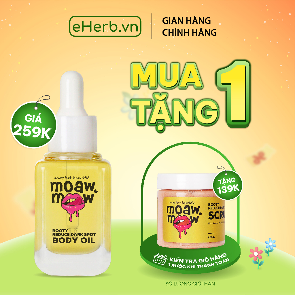 Dầu dưỡng trắng mông, nách hương nước hoa cải thiện sáng da vòng 3, mờ thâm mụn BHA & dầu tự nhiên MOAW MOAW 30ml (chai)