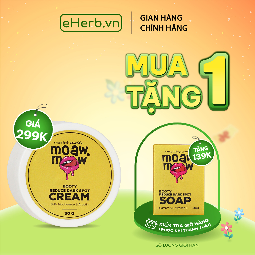 Kem dưỡng trắng mông, nách giảm thâm mụn, sáng da vòng 3 BHA, niacinamide 5% & arbutin MOAW MOAW 30g (hũ)