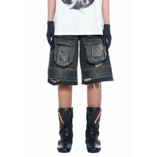 Quần Jeans nam ngắn túi hộp - BEUTER Burn Charcoal Cargo Short