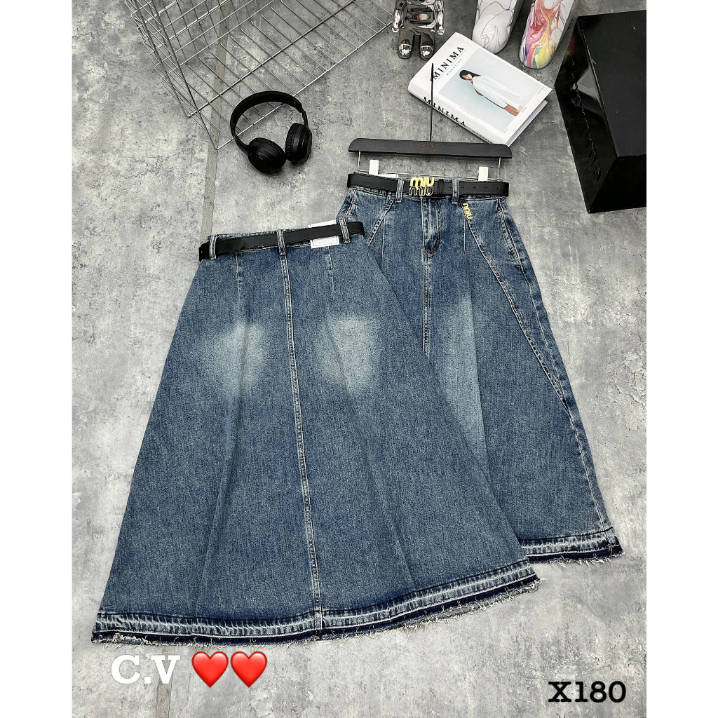 Chân váy jeans dáng xòe kèm đai hàng QCL1