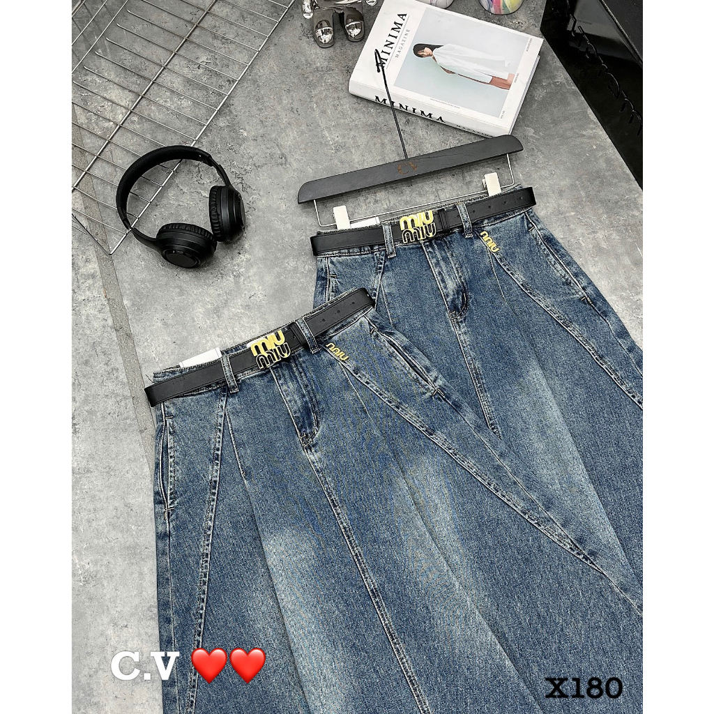 Chân váy jeans dáng xòe kèm đai hàng QCL1