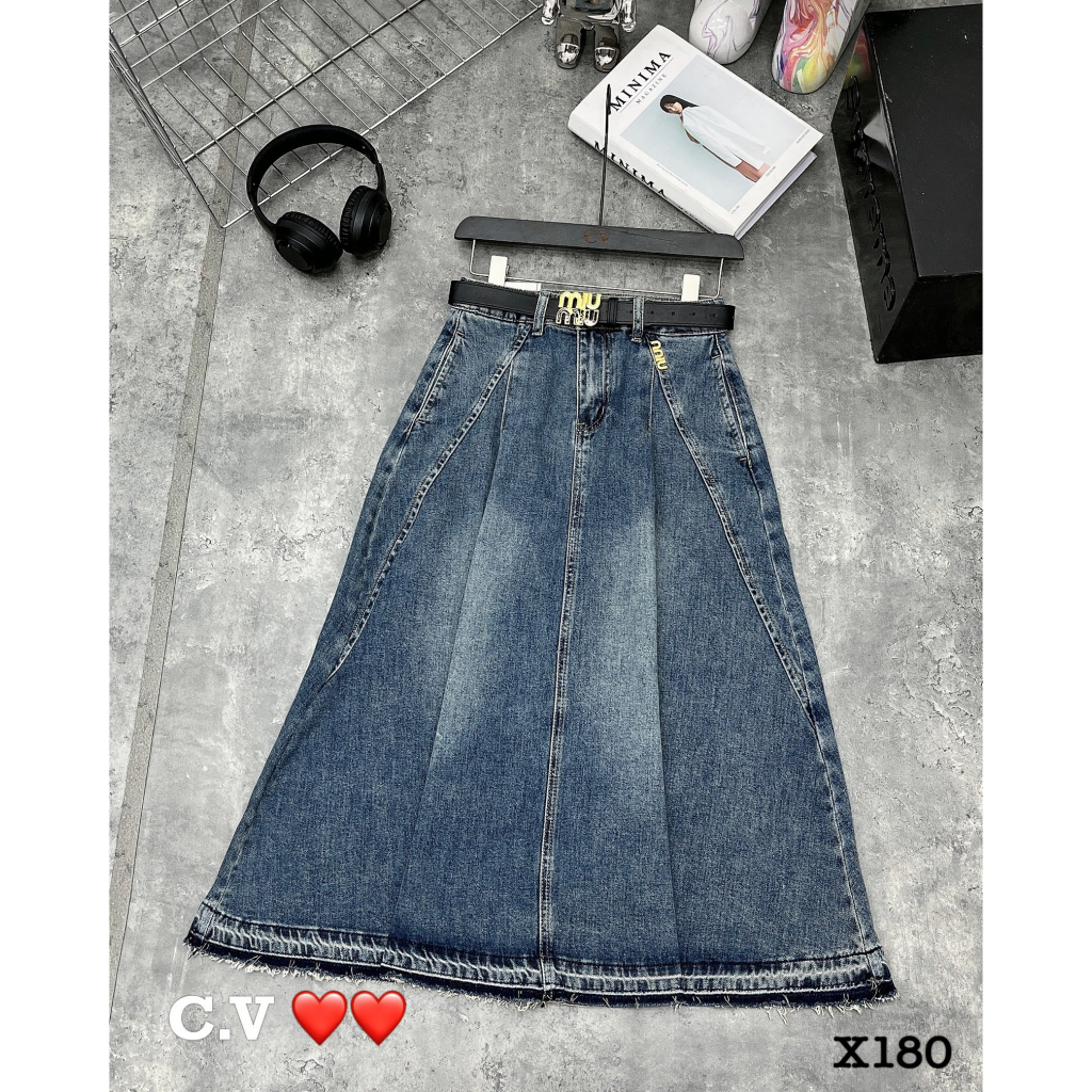 Chân váy jeans dáng xòe kèm đai hàng QCL1