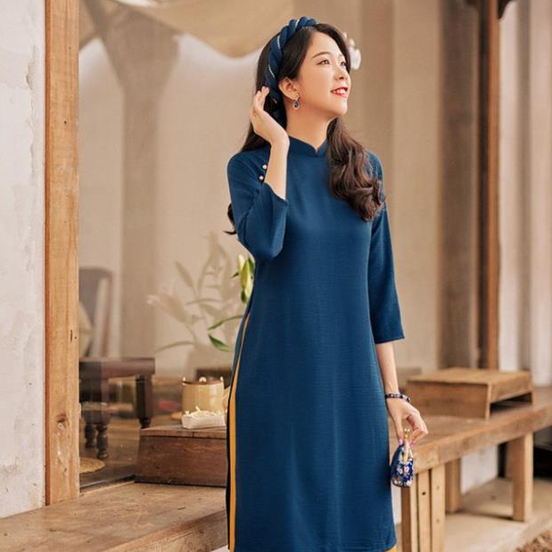 Áo dài Cách tân dáng  suông chất lụa tây thi hiện đại , Áo dài nữ cách tân 2023