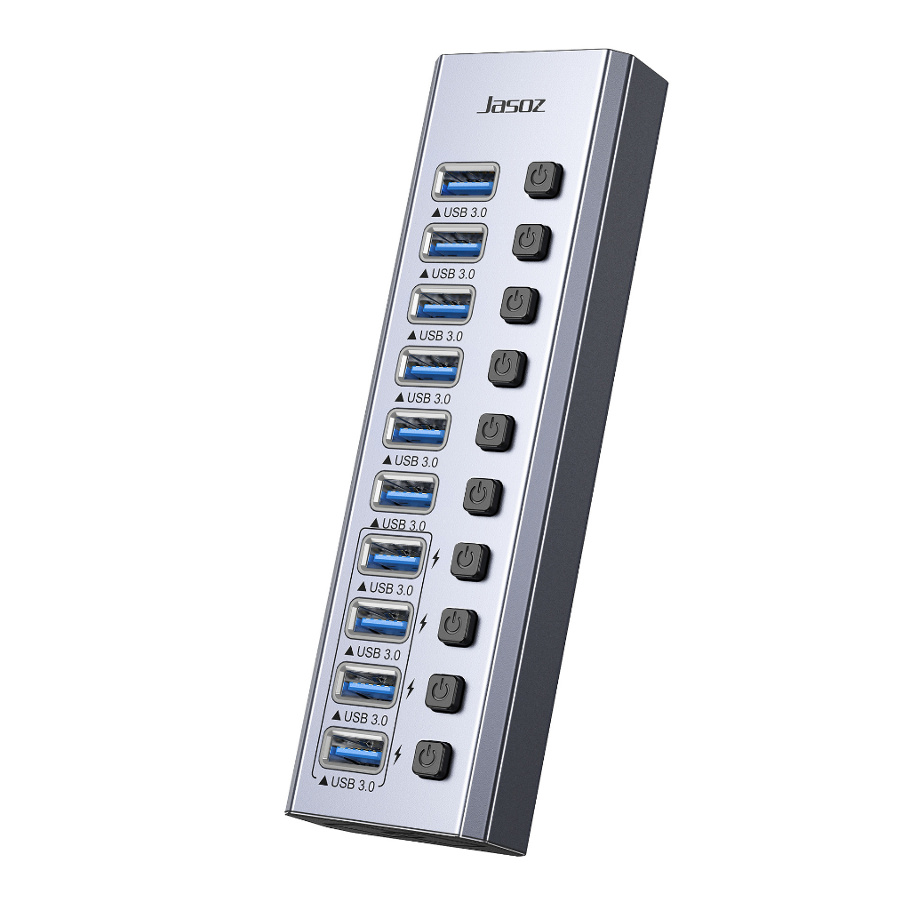 Hub USB 3.0 Jasoz chia ra 7 cổng, 10 cổng USB, có kèm bộ nguồn hỗ trợ sạc nhanh, công tắc riêng, truyền dữ liệu ổn định