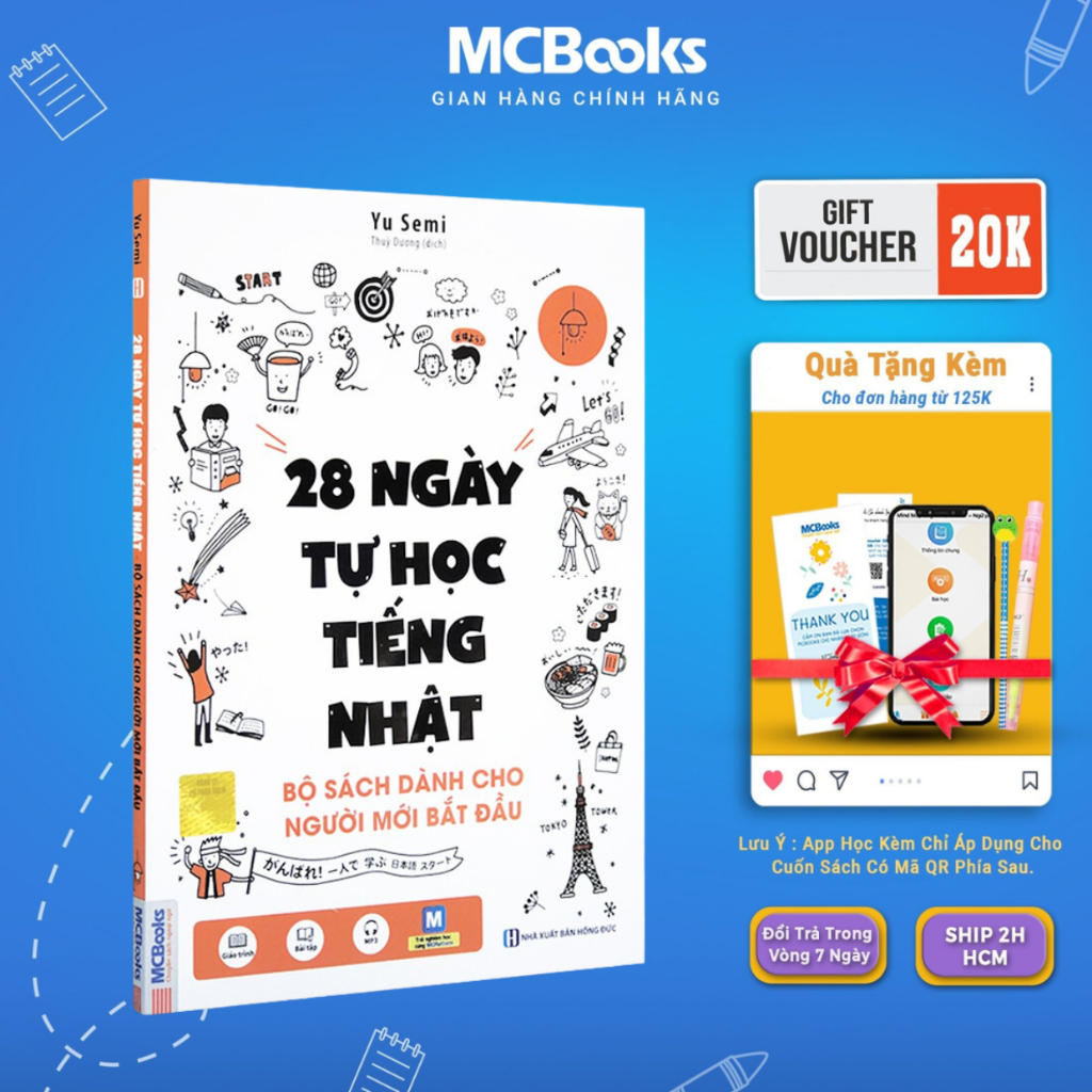 Sách - 28 Ngày Tự Học Tiếng Nhật - Bộ Sách Dành Cho Người Mới Bắt Đầu ( Dùng App ) Mcbooks