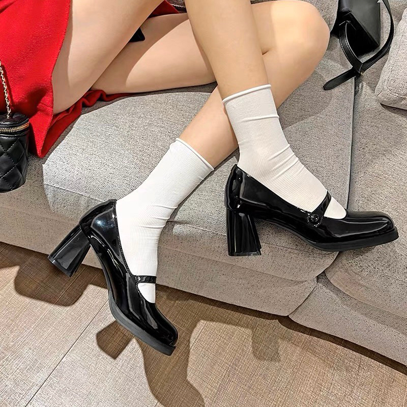 Giày búp bê Lolita gót vuông mũi tròn kiểu Hàn Quốc hàng đẹp