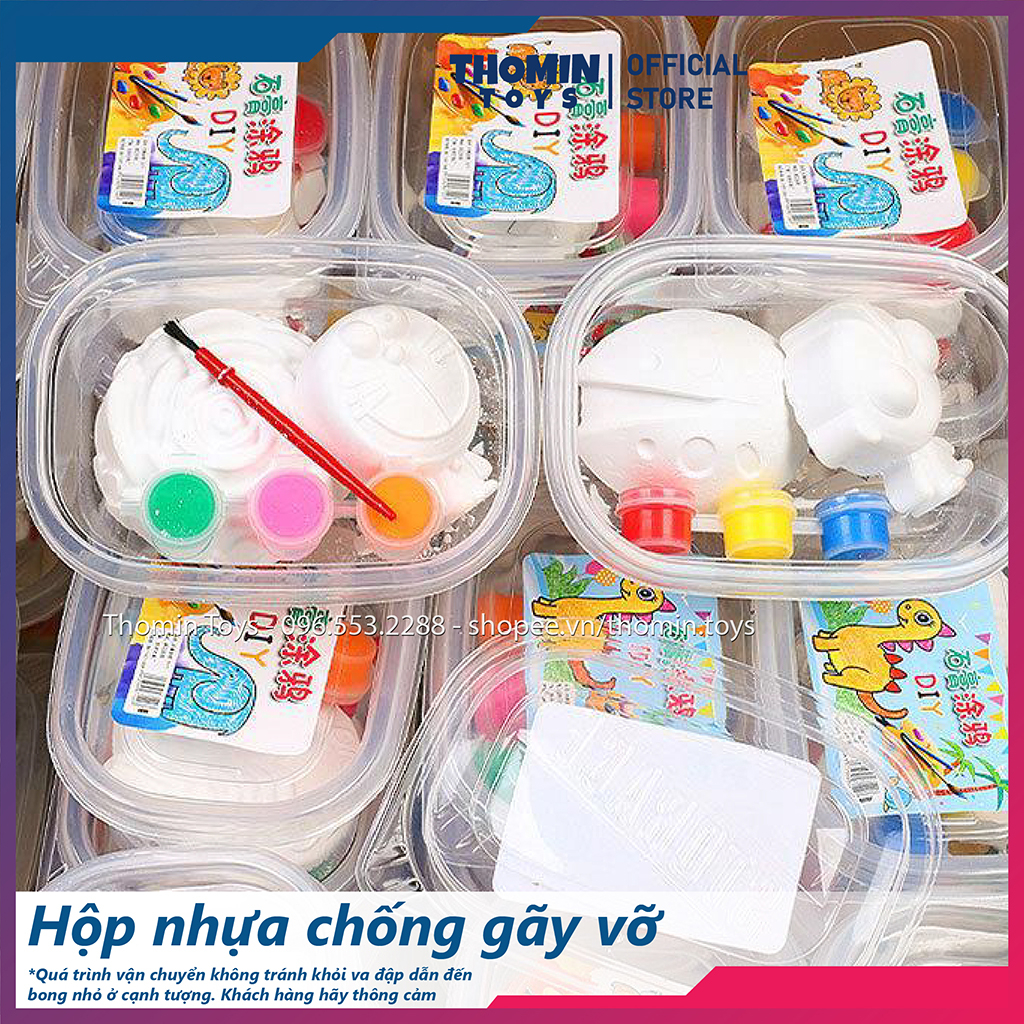 Bộ tô tượng thạch cao cho bé TẶNG KÈM màu và cọ, Set tượng tô màu mini có màu tô tượng bộ 6 màu acrylic