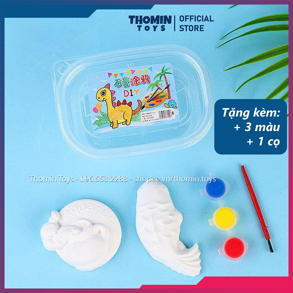 Bộ tô tượng thạch cao cho bé TẶNG KÈM màu và cọ, Set tượng tô màu mini có màu tô tượng bộ 6 màu acrylic