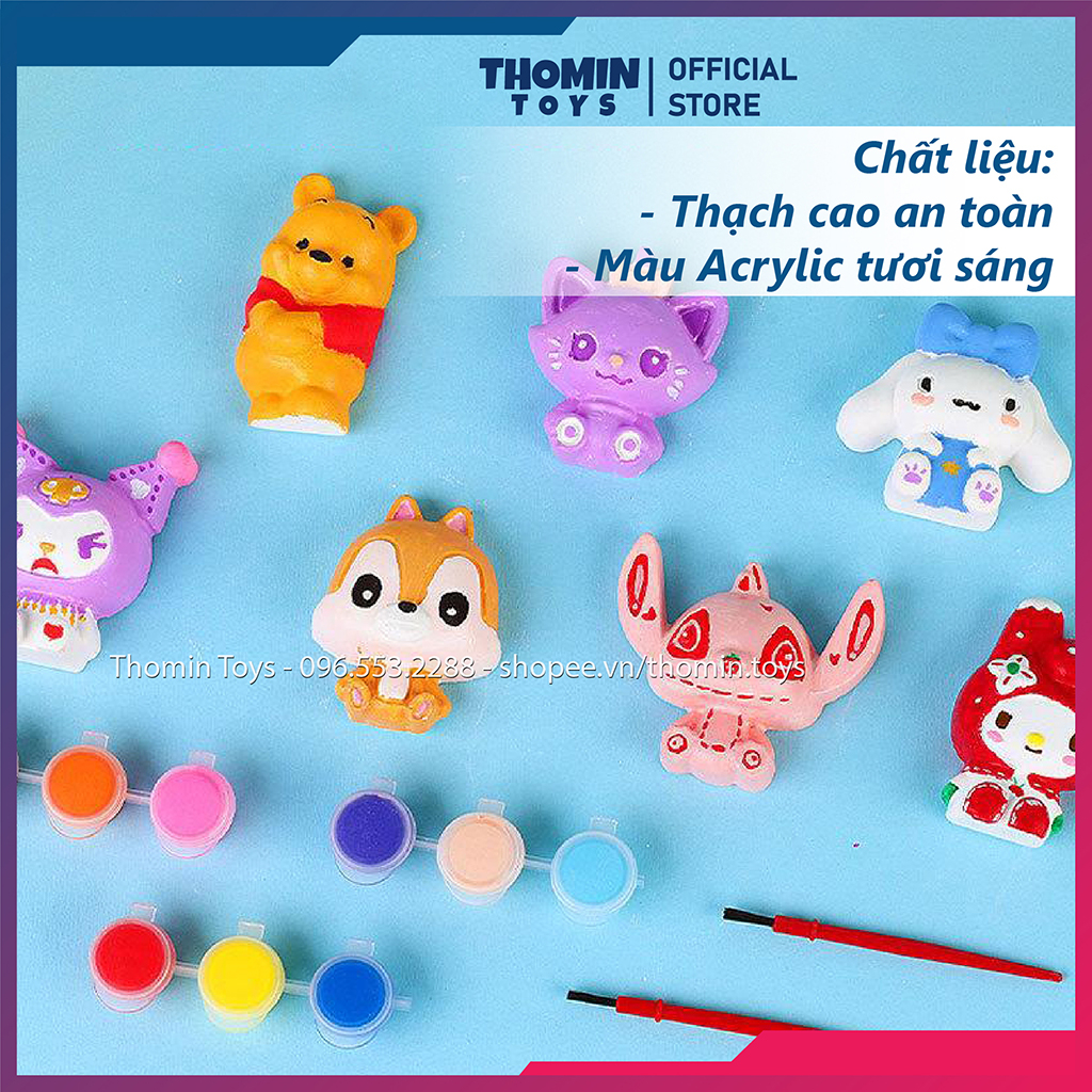Bộ tô tượng thạch cao cho bé TẶNG KÈM màu và cọ, Set tượng tô màu mini có màu tô tượng bộ 6 màu acrylic