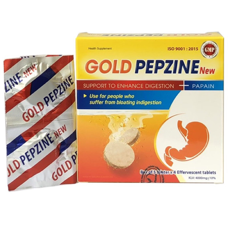 Viên sủi tiêu hoá Gold Pepzine new hộp 5 vĩ x 4 viên