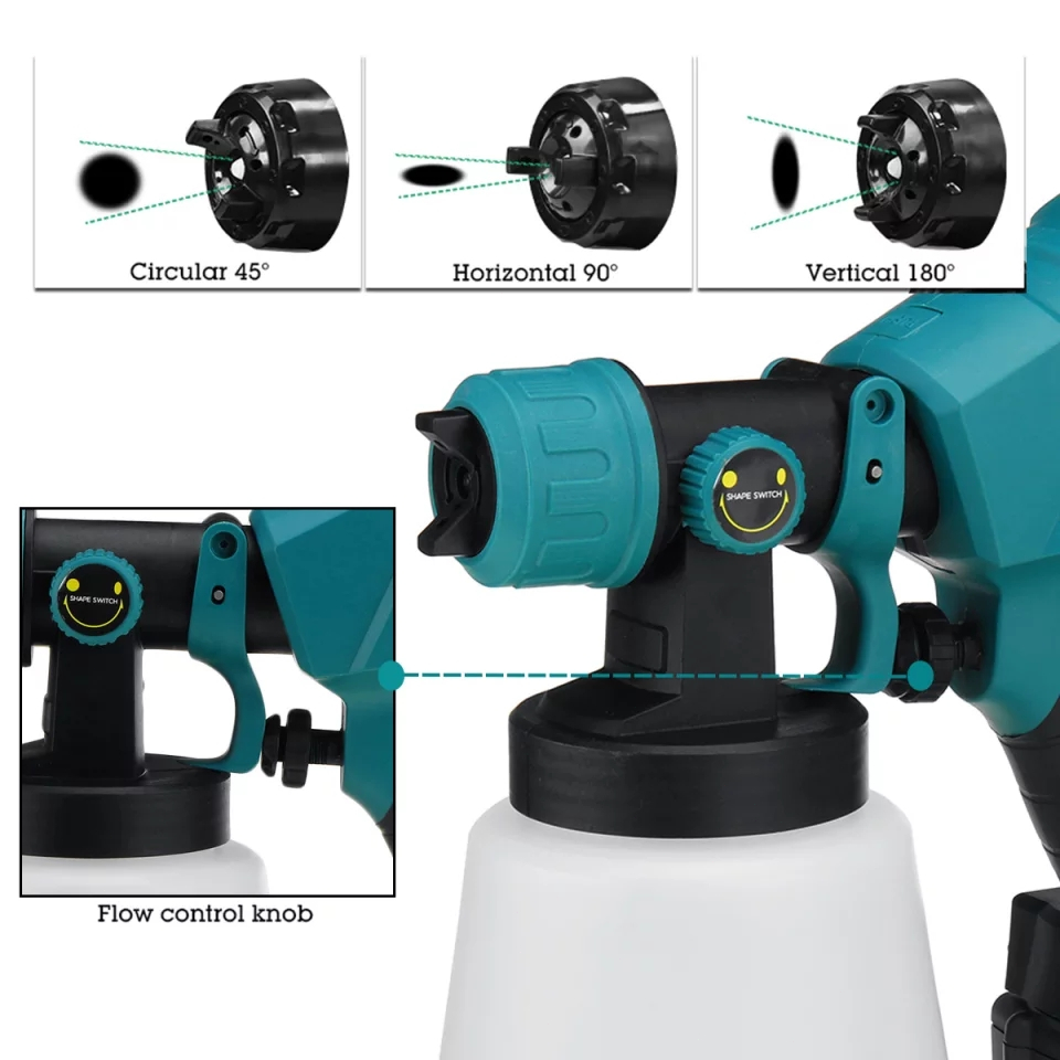 Máy Phun sơn dùng pin 450W，Máy Phun Sơn Cầm Tay,tặng kèm thêm 1 đầu béc 1.5 hoặc 1.8- Bảo hành 12 tháng
