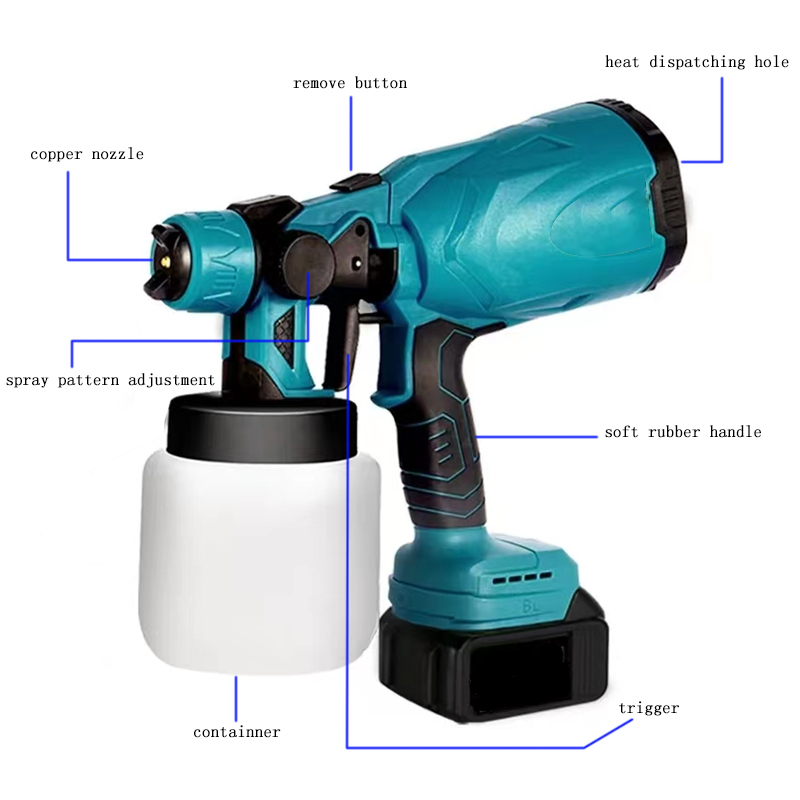 Máy Phun sơn dùng pin 450W，Máy Phun Sơn Cầm Tay,tặng kèm thêm 1 đầu béc 1.5 hoặc 1.8- Bảo hành 12 tháng