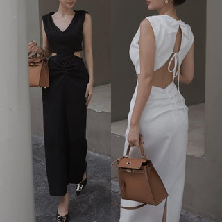 Đầm maxi đi biển thiết kế cut out, hở eo và lưng, cổ V, sát nách