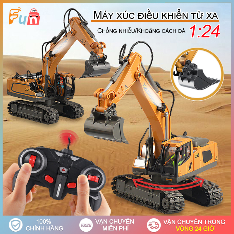 Đồ Chơi Máy Xúc Điều Khiển Từ Xa Cho Trẻ Em Đồ Chơi Máy Xúc Hợp Kim 1:24 Cậu Bé Kỹ Thuật Xe Đồ Chơi