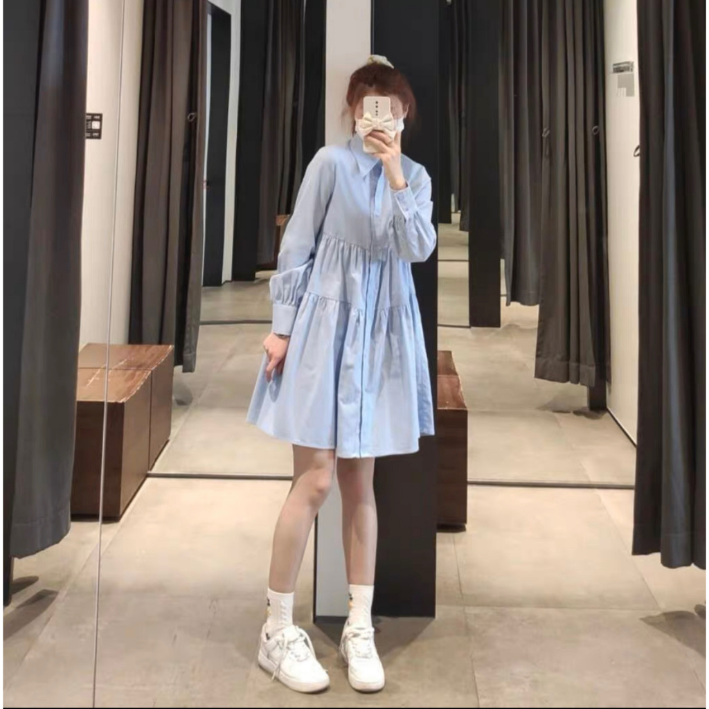 Váy sơ mi nữ babydoll dài tay 29feb.closet dáng ngắn xòe nhẹ nhàng thời trang thu đông - V140