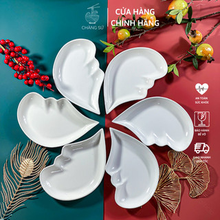 Bộ đĩa sứ decor 6 dĩa tim trang trí - Set đĩa hoa đẹp cúng gia tiên sứ - Vỡ 1 đổi 1