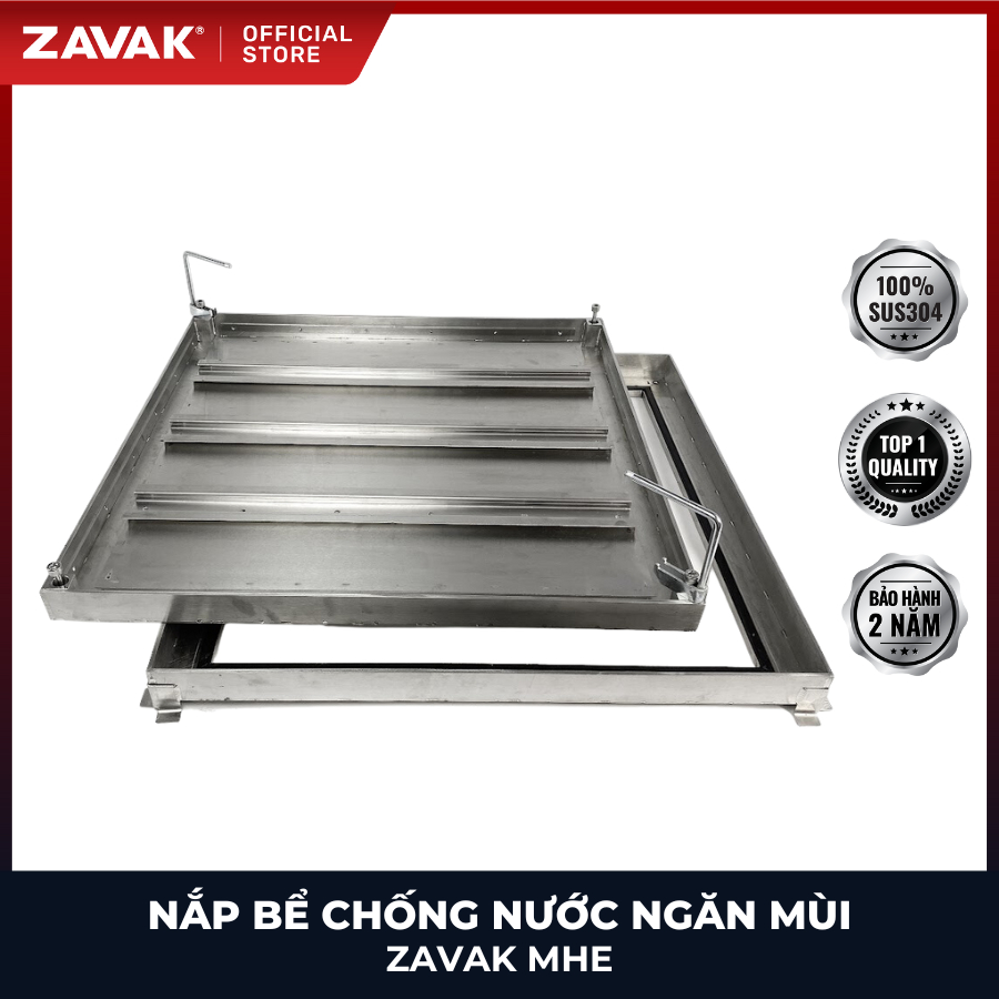 Nắp Bể Ngầm Inox 60x60cm ZAVAK MHE*-60 Nắp bể nước âm sàn, Nắp hố ga ngăn mùi hôi. Inox 304. Lát gạch 3cm