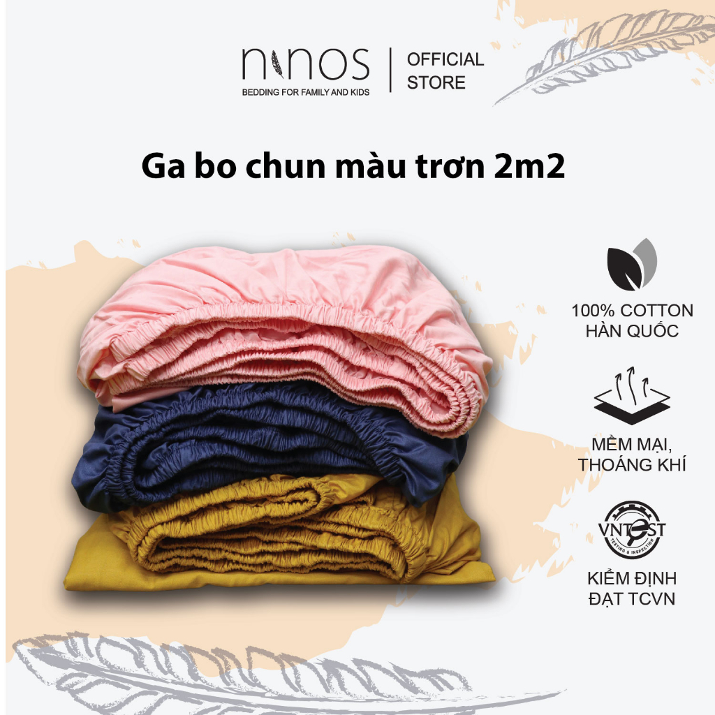 Ga giường bo chun cotton Ninos cao cấp trơn màu 200x220 cm, drap trải nệm bo thun vải Hàn Quốc
