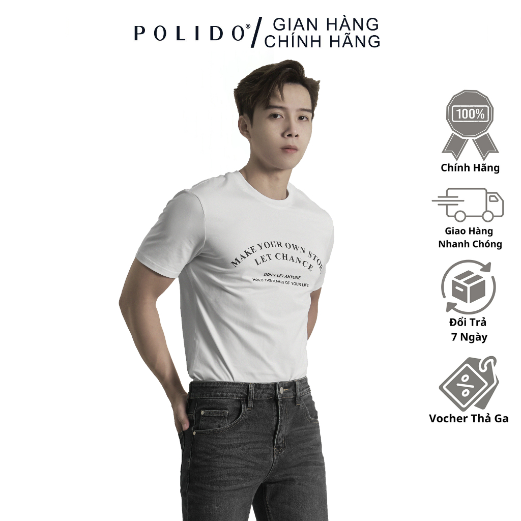 Áo Thun Nam In Chữ Polido Cao Cấp Màu Trắng Thoáng Mát Co Giãn Form Slimfit Thời Trang Nam Hiện Đại Cá Tính