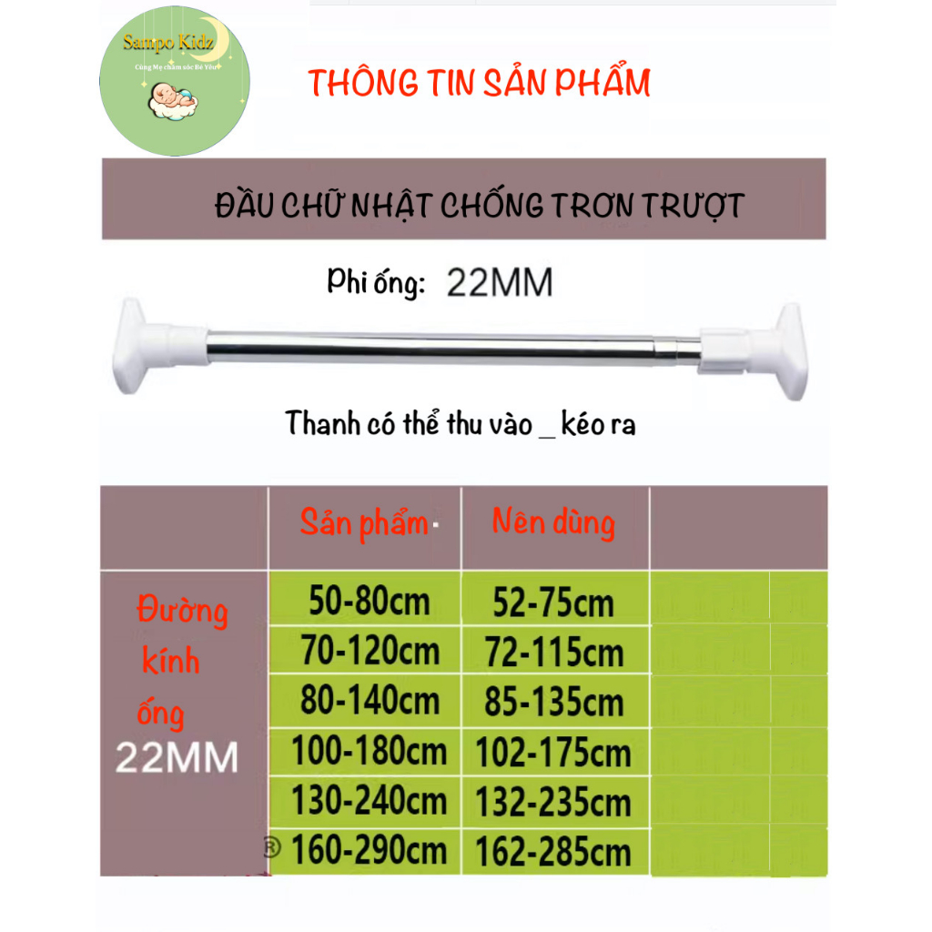 Thanh treo không cần khoan dài 50 - 70cm