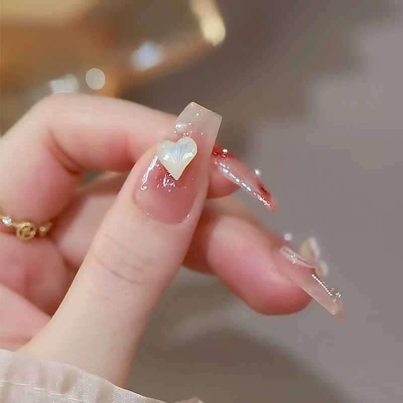 Móng tay giả đính đá kèm keo LK15249, Bộ 24 móng tay giả đính đá đính nơ sang trọng đẹp, Nail xinh, Nail box cho cô dâu