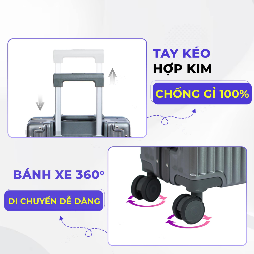 Vali du lịch khung nhôm SUNNY LUMI LM01 - Vali nhựa PC thời trang,  khóa hải quan TSA (Tặng bọc trong cao cấp)