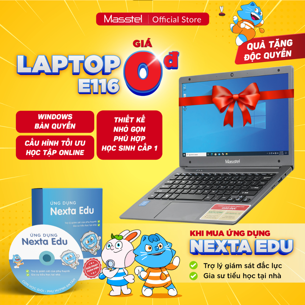 Laptop Giáo dục Masstel E116 - Hàng chính hãng - Mua App quản lý con tặng ngay Laptop giáo dục E116
