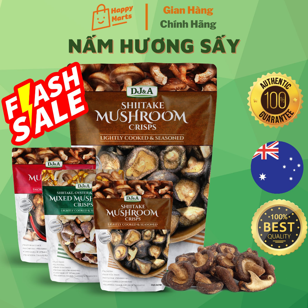 Nấm hương sấy giòn DJ&A Úc - Tốt Cho Sức Khỏe - Ăn vặt văn phòng - Nhiều loại - Thay kẹo cho trẻ - Snack nấm đông cô sấy