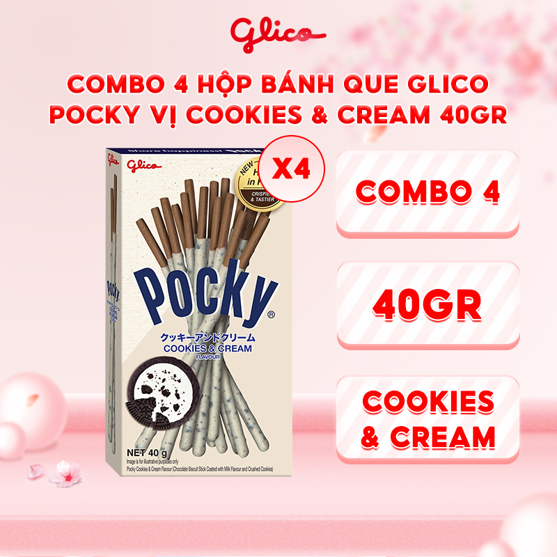 Combo 4 hộp Bánh que Glico Pocky vị Cookies & Cream 40gr