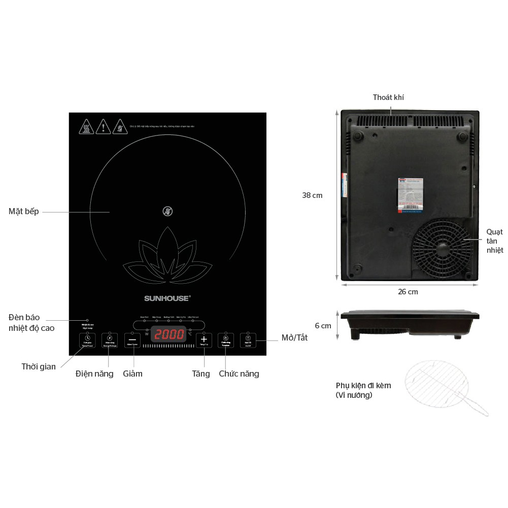 Bếp hồng ngoại cơ SUNHOUSE  SHD6011/SHD6013KB Công suất2000W- chính hãng bảo hành12 tháng