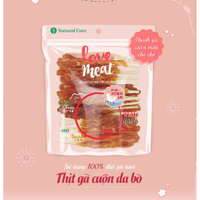 Snack Cho Chó Thịt Cuộn Da Bò Natural Core 160g