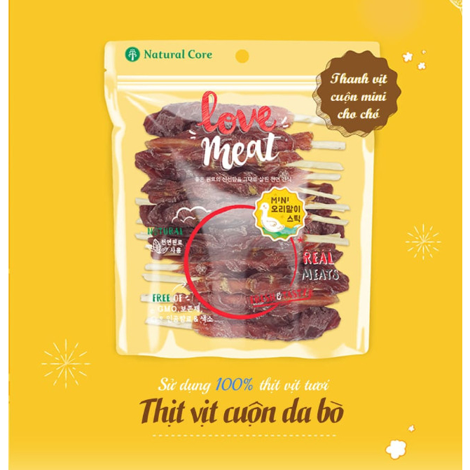 Snack Cho Chó Thịt Cuộn Da Bò Natural Core 160g