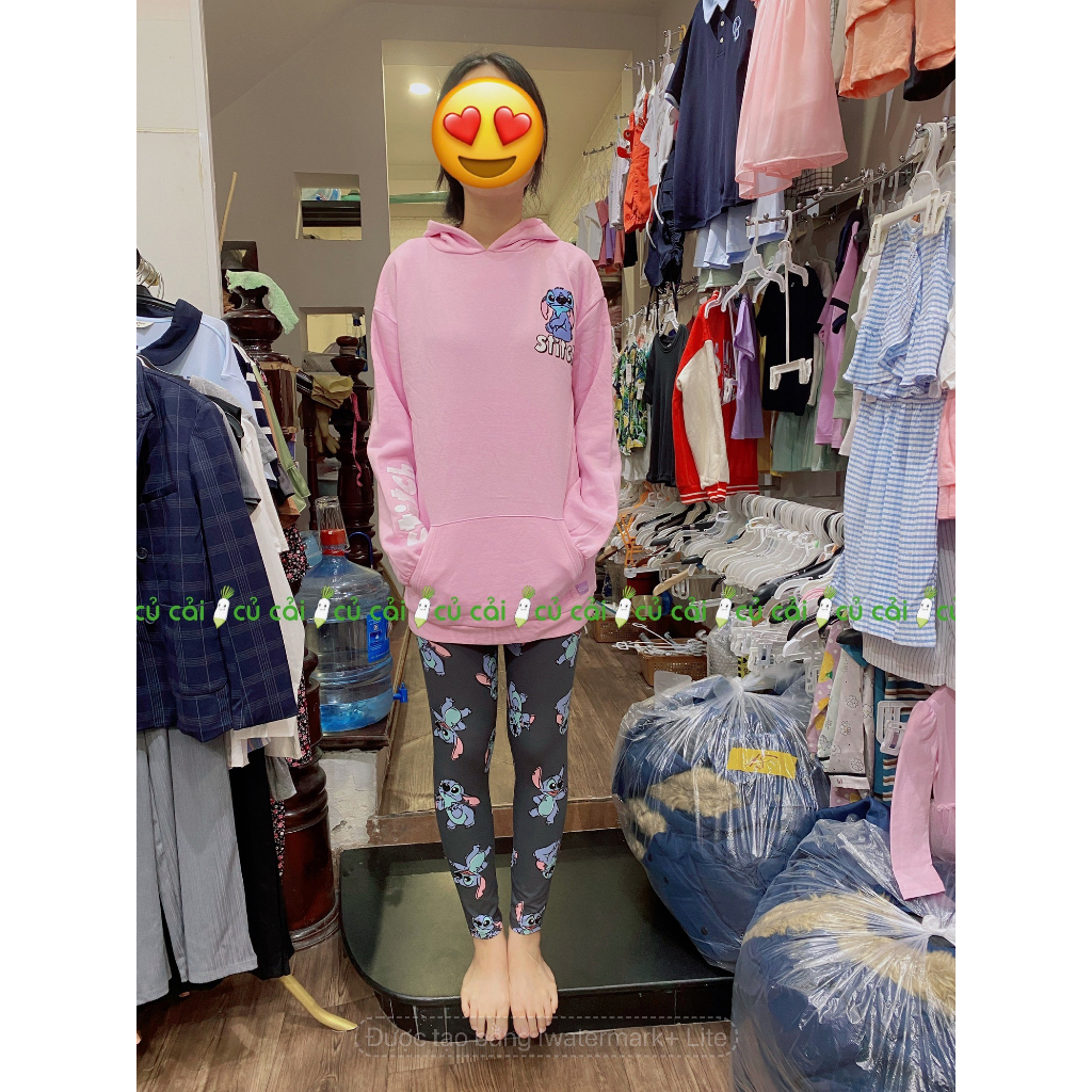 BD2333 Bộ nỉ BG áo hoodie hồng kèm legging stitch dư xịn