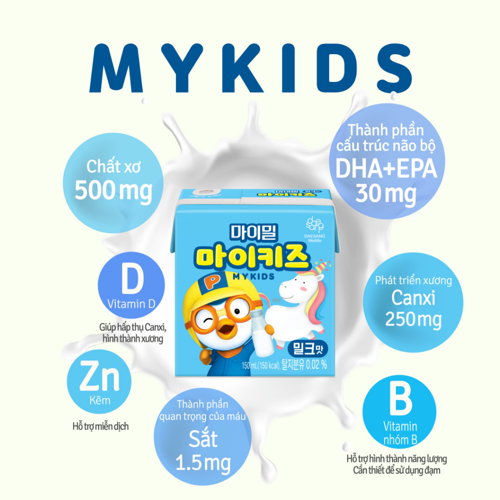 Thùng 24 hộp Sữa dinh dưỡng Mykids pororo vị sữa DAESANG WELLIFE mykids milk 150ml