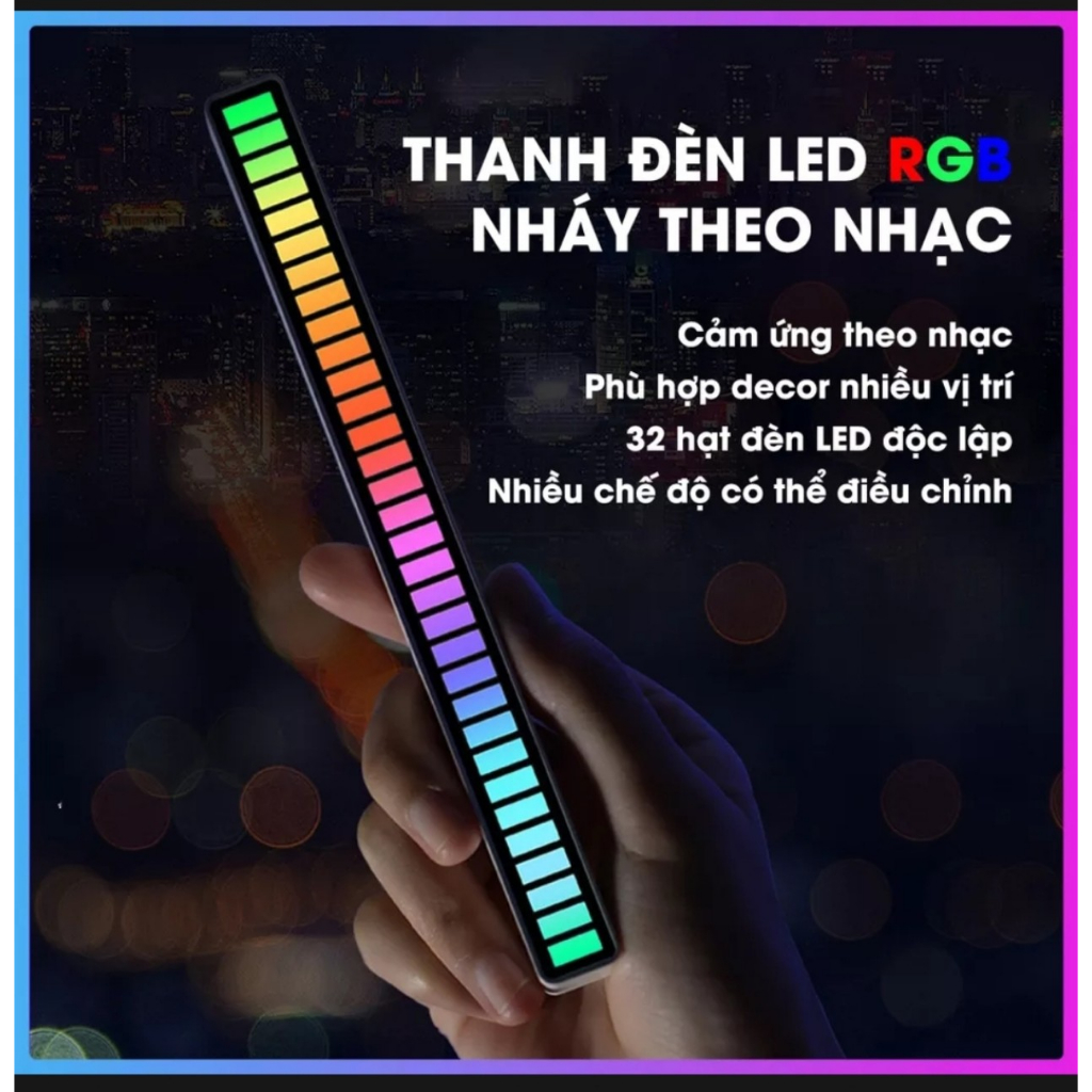Thanh led RGB nháy theo nhạc 16 TRIỆU MÀU điều khiển bằng cảm biến âm thanh siêu nhạy đèn trang trí decor phòng