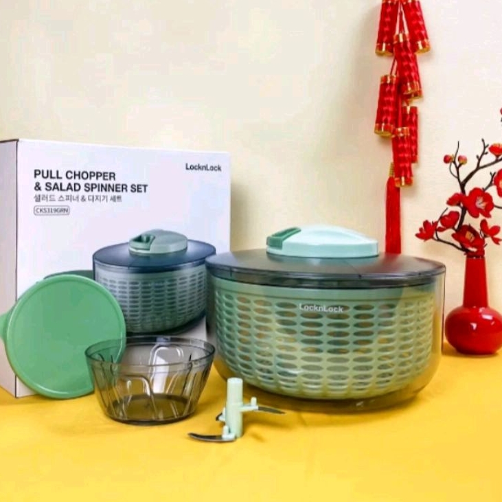 Bộ rổ quay rau và dụng cụ băm rau củ Lock&Lock CKS319GRN