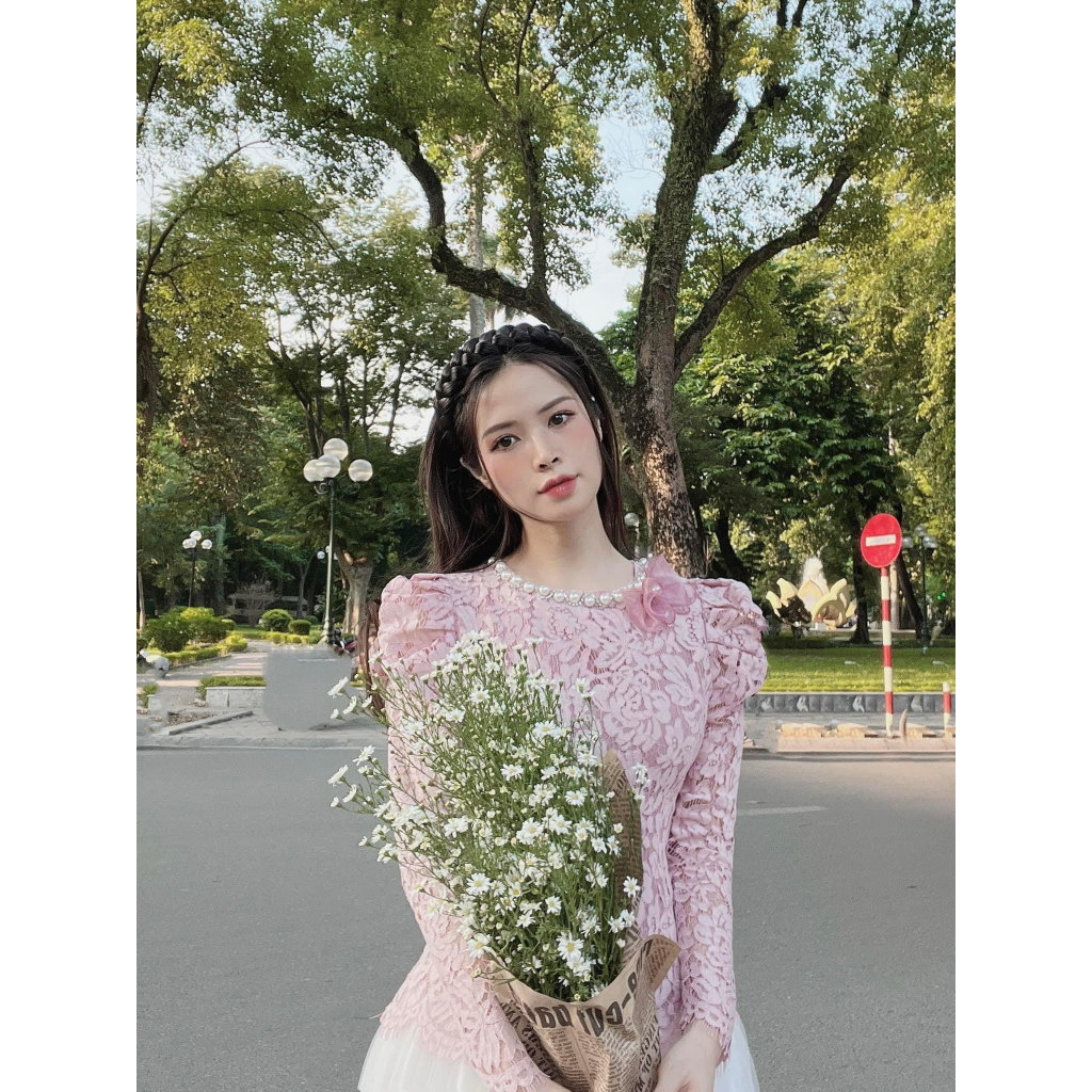 áo ren hồng cổ đính kết cao cấp MadeByThuyLinh