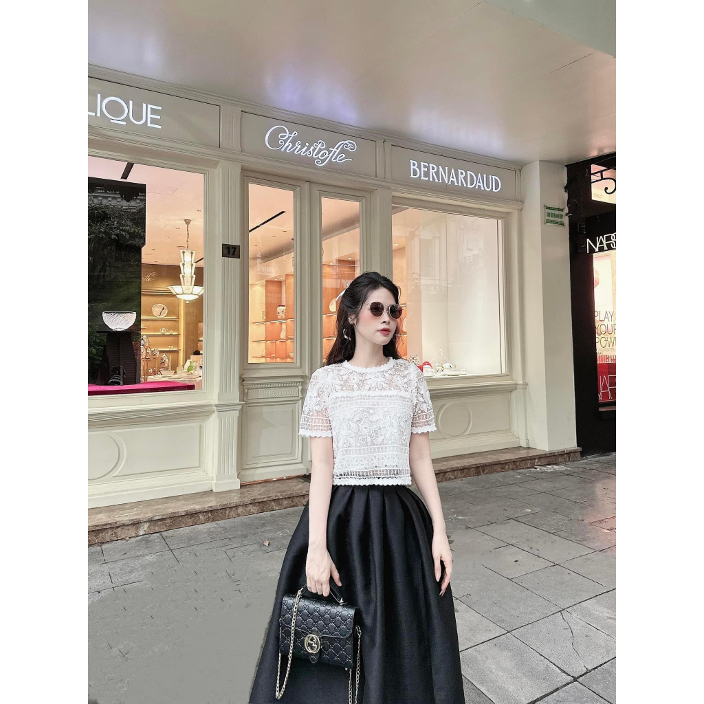 Áo ren trắng Hàn cao cấp họa tiết sắc nét MadeByThuyLinh