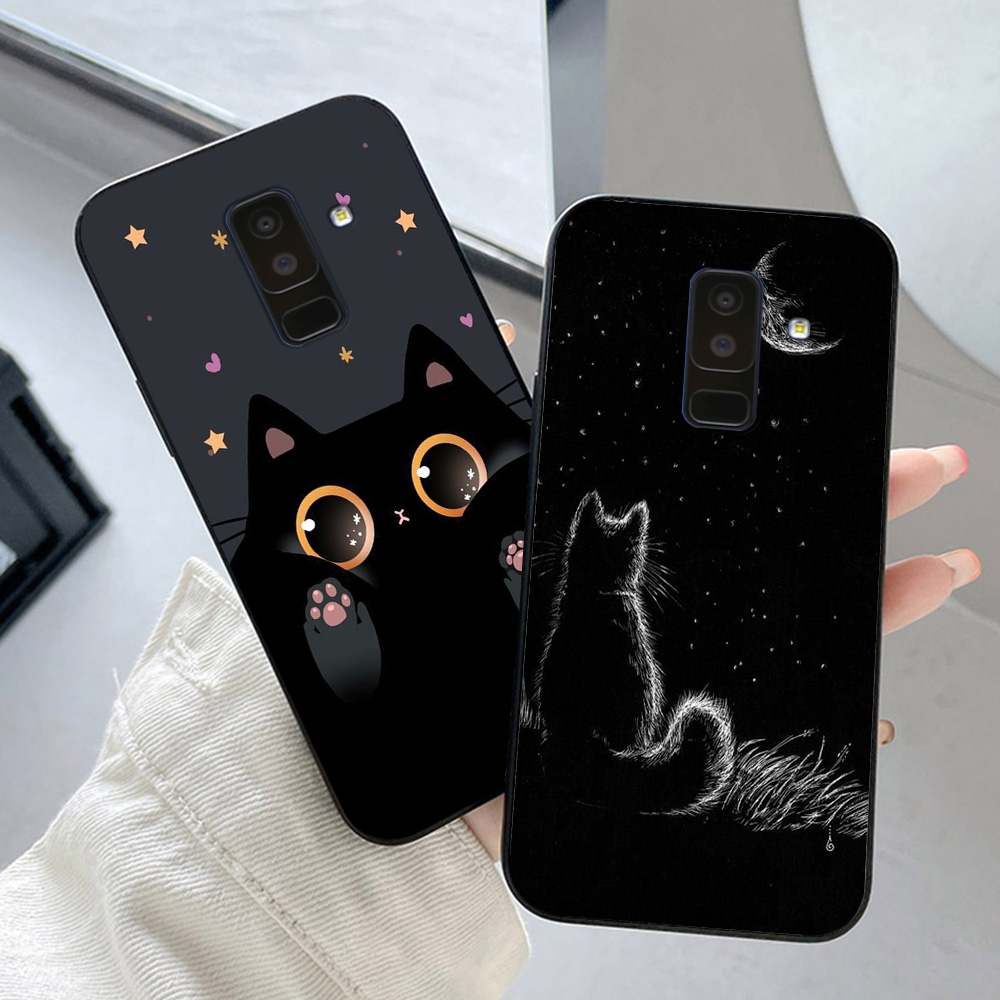 Ốp lưng Samsung a6 2018 / ss a6 plus / ss j8 2018 in hình chú mèo đen trắng cute phô mai que